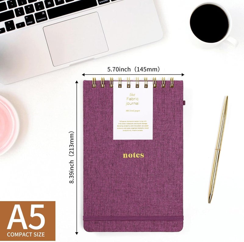 TSFPapier A5 Lined Journal Notebook – Hardcover Fabric Cover 160 Pages 100 GSM Thick Paper With Elastic Band & Pen Holder College Ruled Writing Notebooks for Work School Travel 3pack purplish-red Set - Image 2